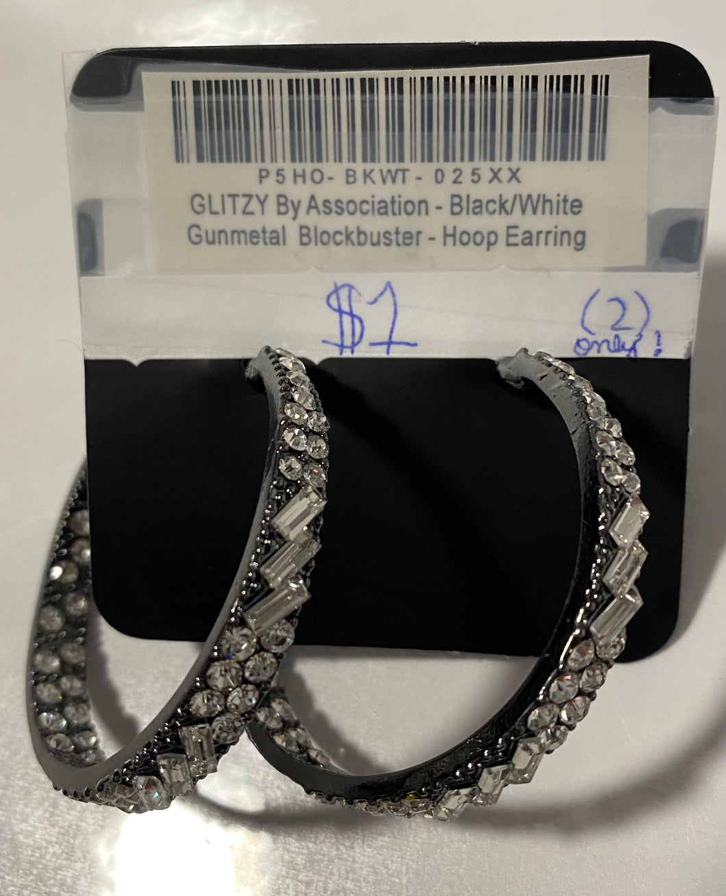 GLITZY By Association - Black/White Gunmetal Blockbuster - Hoop Earring