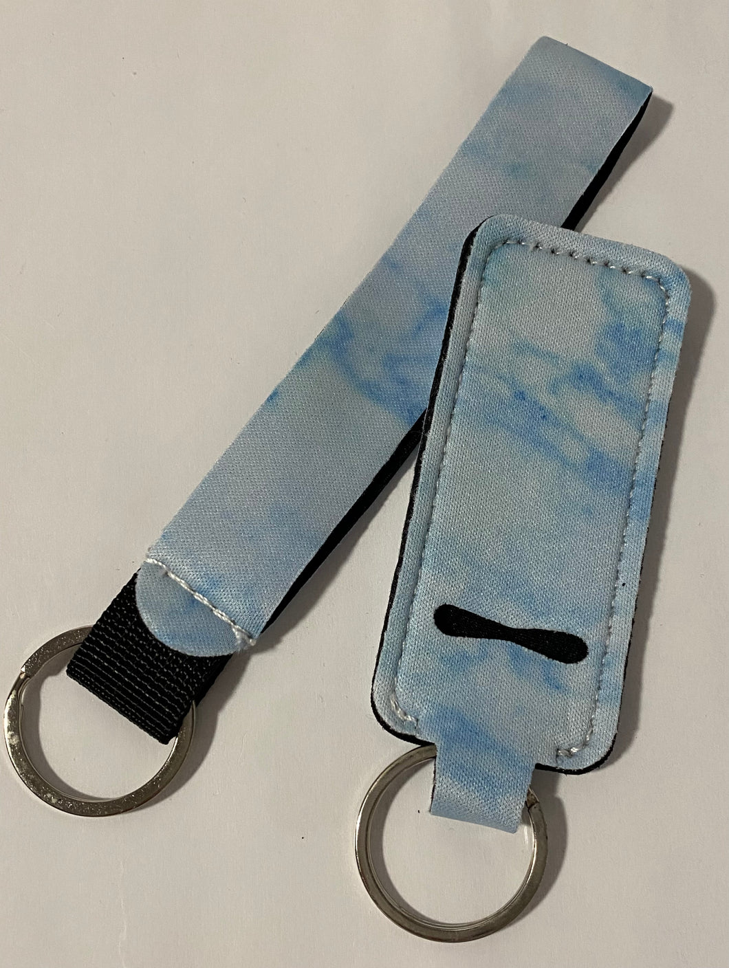 Chapstick holder and keychain- blue tie-dye