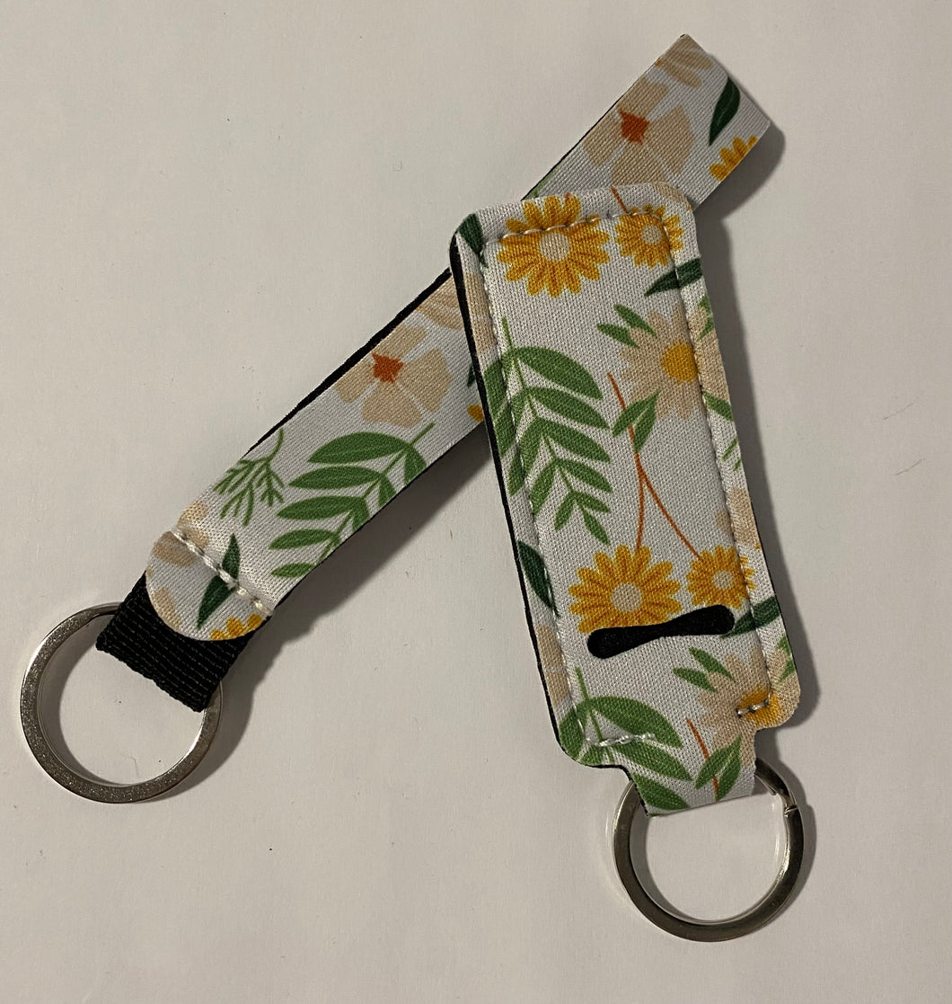 Floral and greenery 🌿🌸🌱🌼Chapstick Keychain Holders with Wristlet Keychain Neoprene Lipstick Sleeve Pouch Lip Balm Portable Pocket Lip