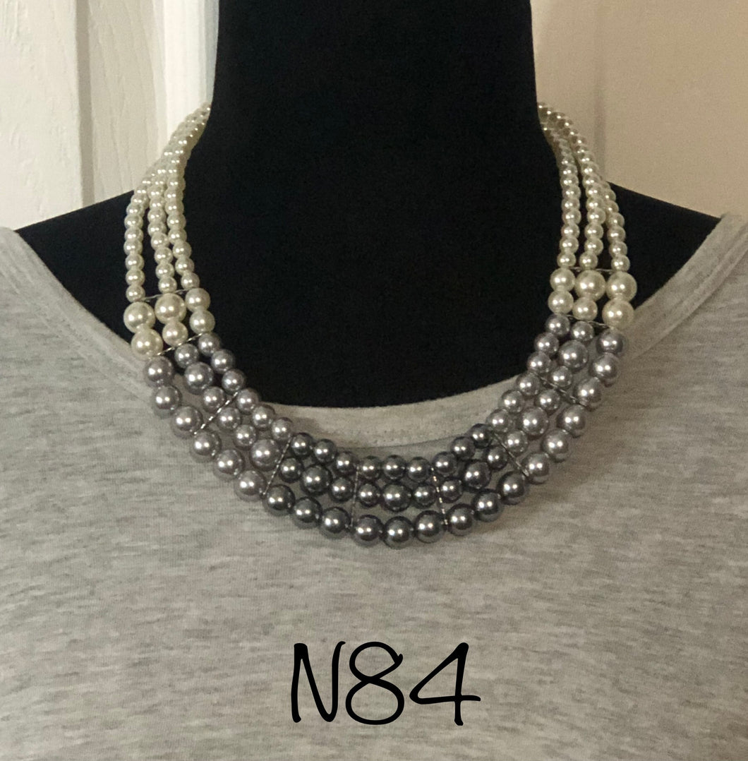 Lady In Waiting - White / Silver / Gray Pearls Necklace n84