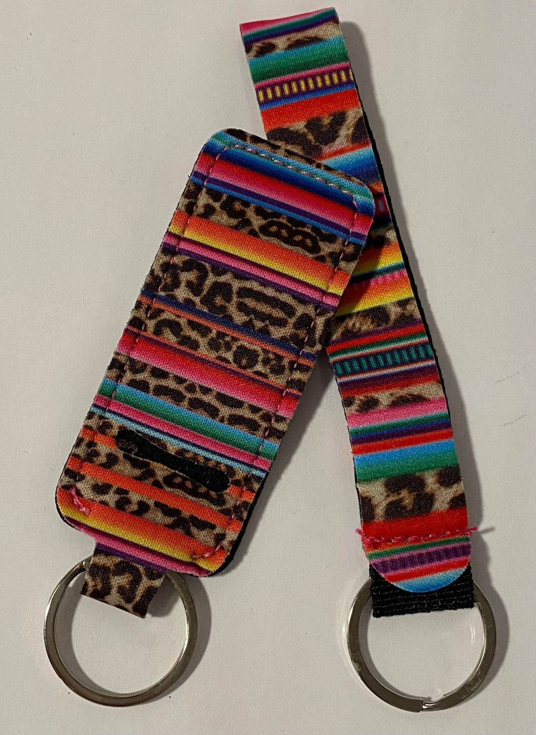 Chapstick holder and keychain- leopard/ sarape