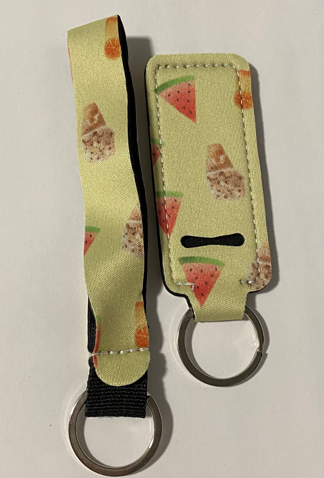 🍦 🍉Chapstick Keychain Holders with Wristlet Keychain Neoprene Lipstick Sleeve Pouch Lip Balm Portable Pocket Lip ice cream/ watermelon