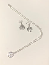 Load image into Gallery viewer, Silver tree of life necklace and earring set
