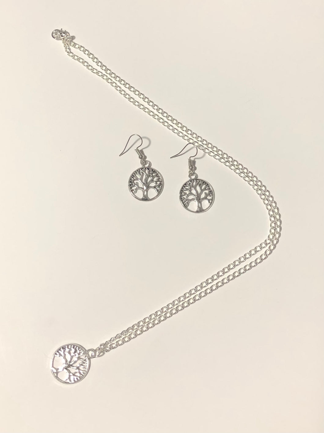 Silver tree of life necklace and earring set