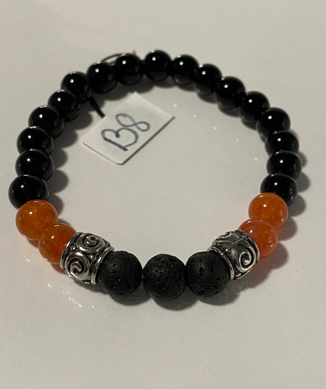 Proverb - Orange - Stone Beads - Black Lava Rock - Stretchy Bracelet