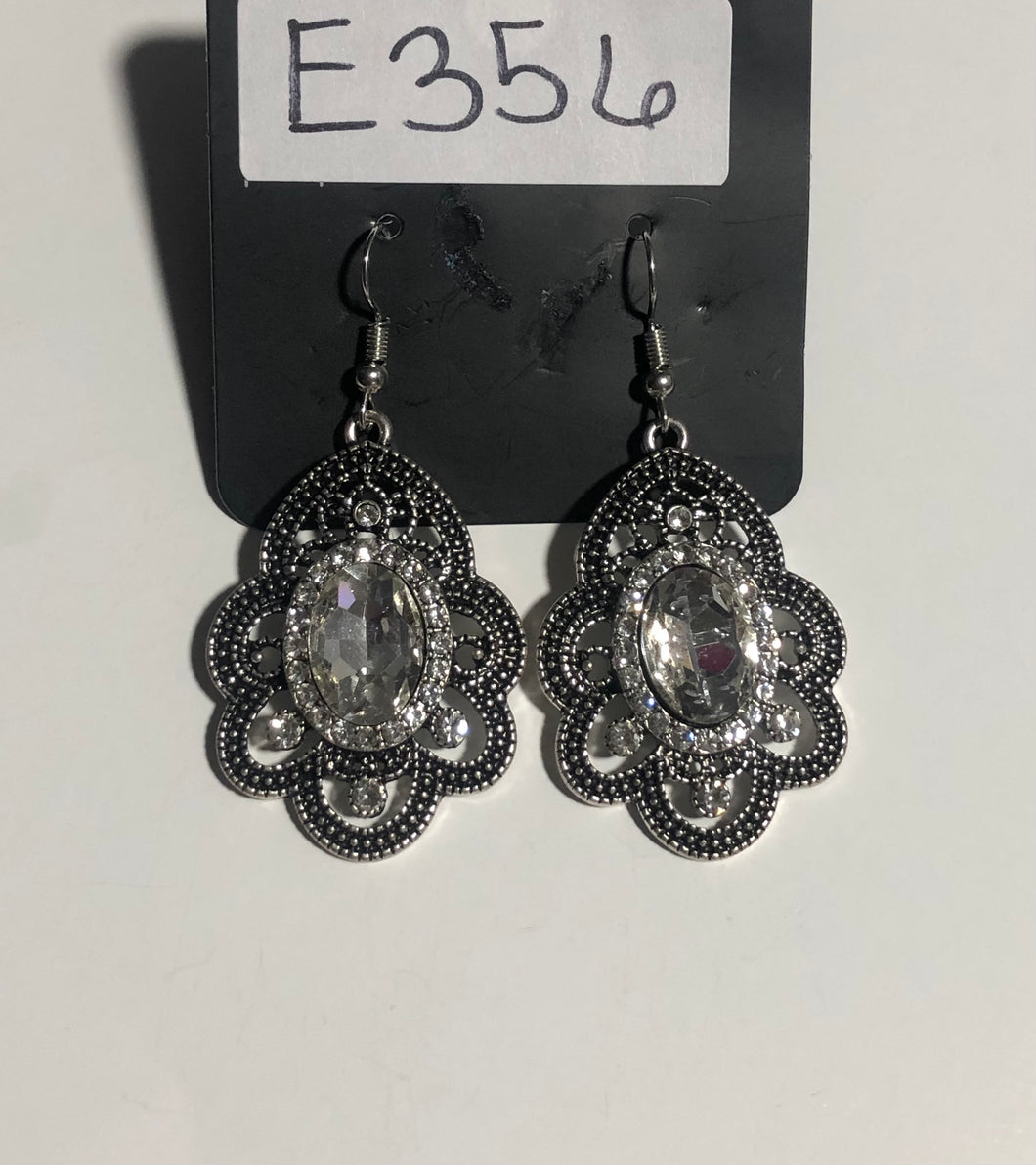 Reign Supreme - White - Rhinestones - Antiqued Silver Earrings